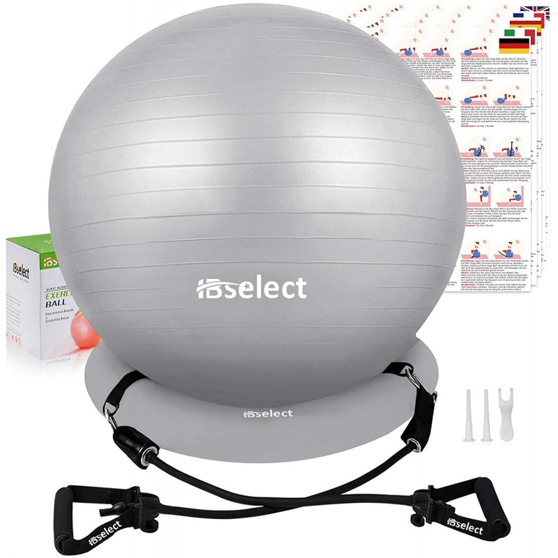 Ballon de gym (gris - bleu - noir - rose) HBselect 55 cm - 65 cm - 75 cm 